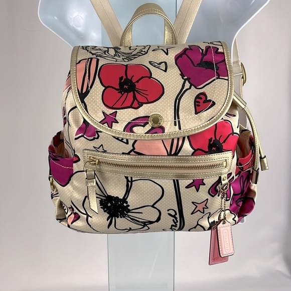 Coach Poppy Kyra Floral Fabric Backpack 81278-F19284 Cream Magenta Pink Fuchsia - Picture 3 of 16